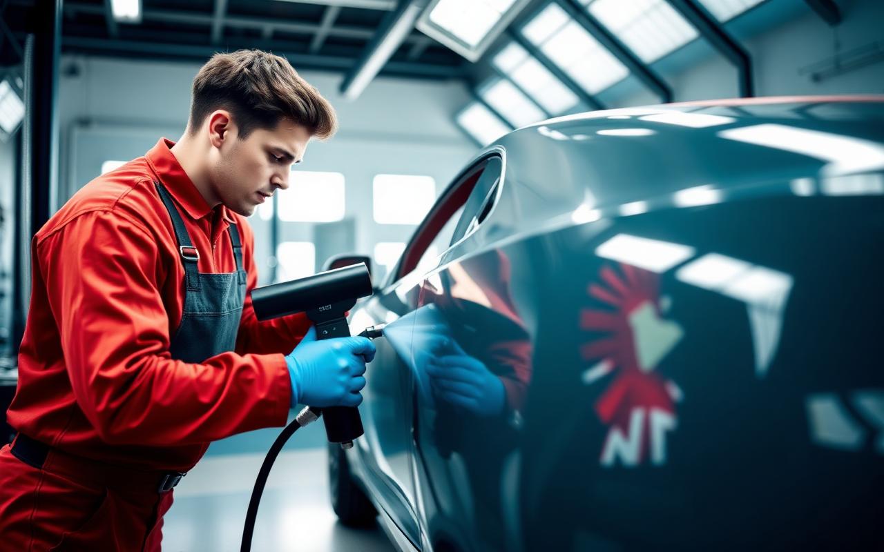 Auto body technician at work